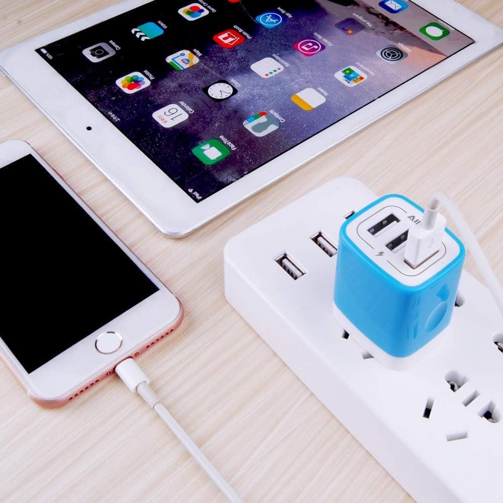 USB Charger Multi Port, Micro USB Charger Charging Block USB Wall Plug Travel Charger Outlet Fast Charger Brick USB Charging Block Compatible Iphone Ipad, Iphone, and Iwatch (Blue/3Port)