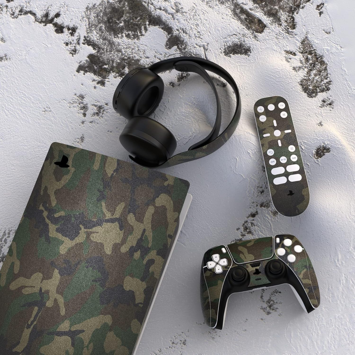 Army Green Camouflage Full Set Skin Decal for Ps5 Console Digital Edition, Sticker Vinyl Decal Cover for Ps5 Controller & Charging Station & Headset & Media Remote