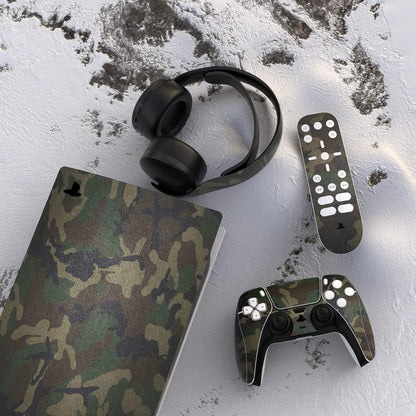 Army Green Camouflage Full Set Skin Decal for Ps5 Console Digital Edition, Sticker Vinyl Decal Cover for Ps5 Controller & Charging Station & Headset & Media Remote