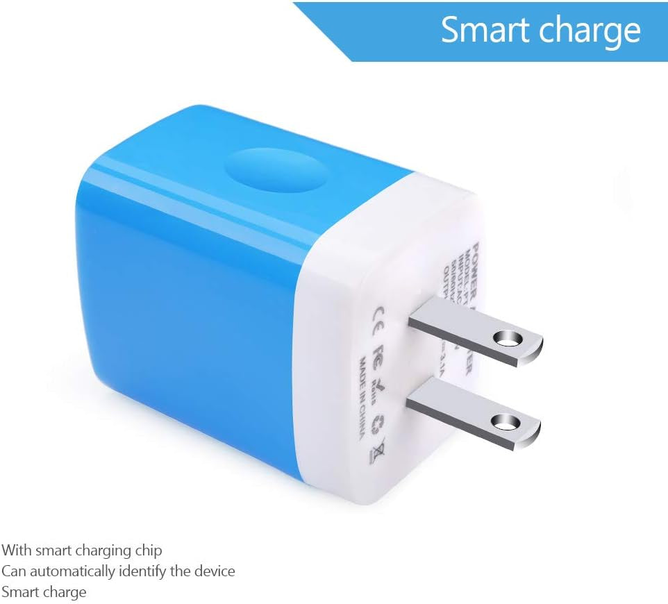 USB Charger Multi Port,  Micro USB Charger Charging Block USB Wall Plug Travel Charger Outlet Fast Charger Brick USB Charging Block Compatible Iphone Ipad, Iphone, and Iwatch (Blue/3Port)