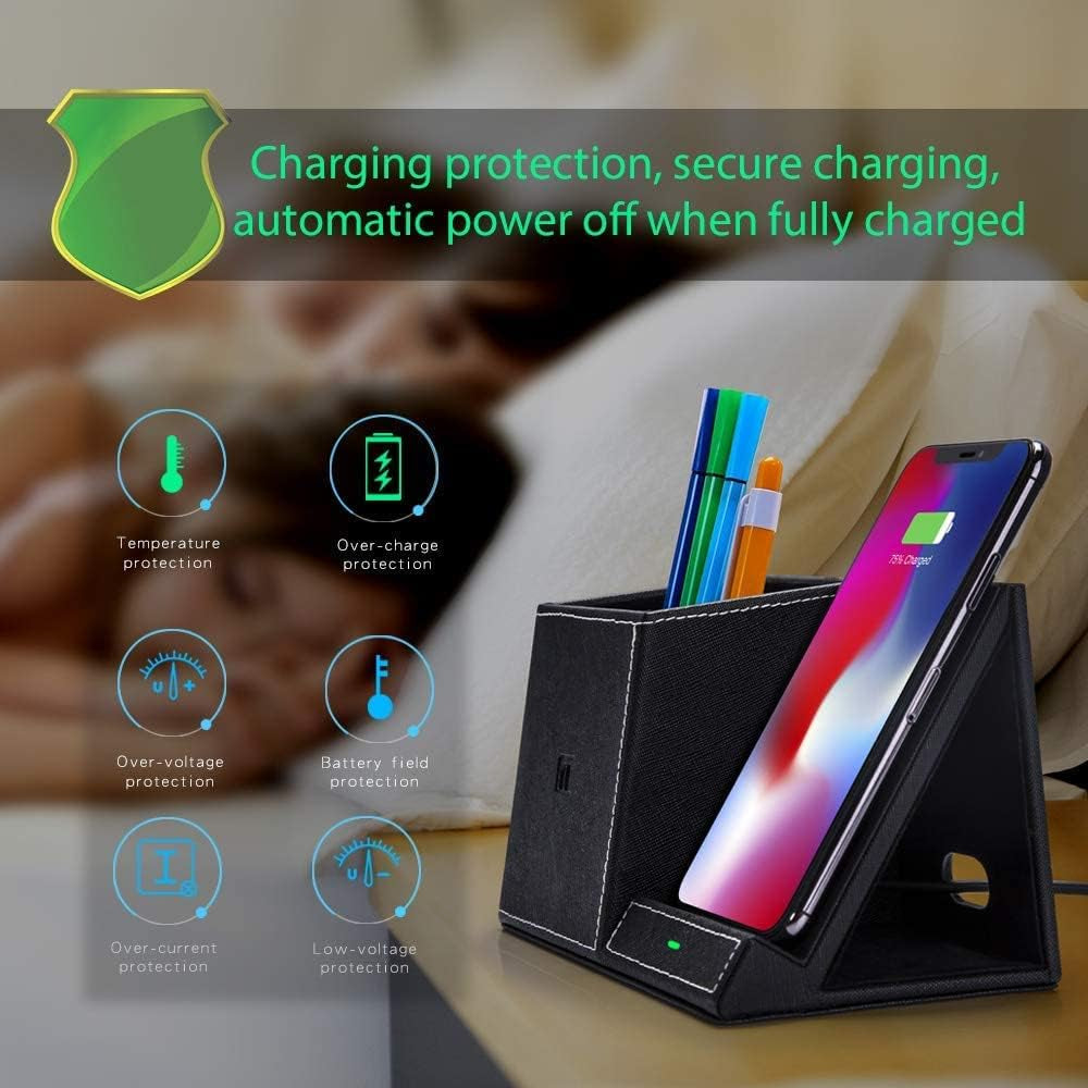 Wireless Charger Desk Stand Organizer, Wireless Charging Station, Desk Storage,10W Pen Holder Charger,For Iphone 15/14/ /13/12 Pro/11 Pro Max/Xs MAX/XR/XS/X/8, Galaxy Z/S20/Note 10/S10 plus (Black)