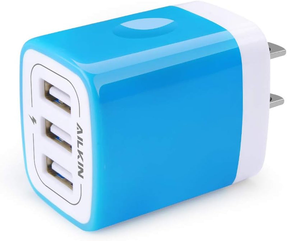 USB Charger Multi Port,  Micro USB Charger Charging Block USB Wall Plug Travel Charger Outlet Fast Charger Brick USB Charging Block Compatible Iphone Ipad, Iphone, and Iwatch (Blue/3Port)