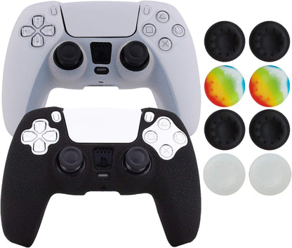 Silicone Skin Compatible with PS5 Controller Cover Sony Playstation5 Controller Grip Skin Protector Faceplates Kits Video Games(Pack 2Pcs with 8 X Thumb Grips Caps)