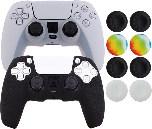 Silicone Skin Compatible with PS5 Controller Cover Sony Playstation5 Controller Grip Skin Protector Faceplates Kits Video Games(Pack 2Pcs with 8 X Thumb Grips Caps)
